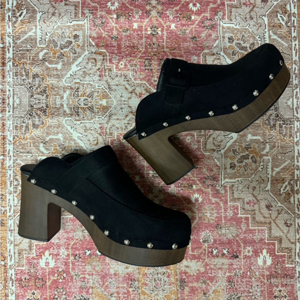 Black Studded chunky loafer heel